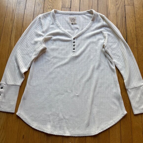 Chaser Size XL White Y2K Textured Waffle Knit Thermal Henley Long Sleeve Top - Picture 4 of 14